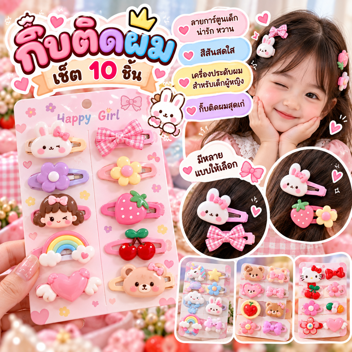 กิ๊บติดผมเซ็ต 10 ชิ้น กิ๊บติดผมลายการ์ตูนเด็ก